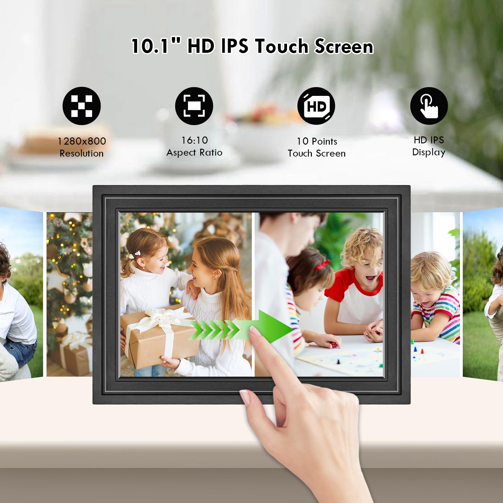 Marco de Fotos Digital WiFi de 10,1 Pulgadas, Memoria Integrada de 32 GB, Marco de Fotos con Pantalla Táctil IPS HD de 1280 x 800, Comparte Fotos o Vídeos al Instante a Través de la Aplicación Frameo