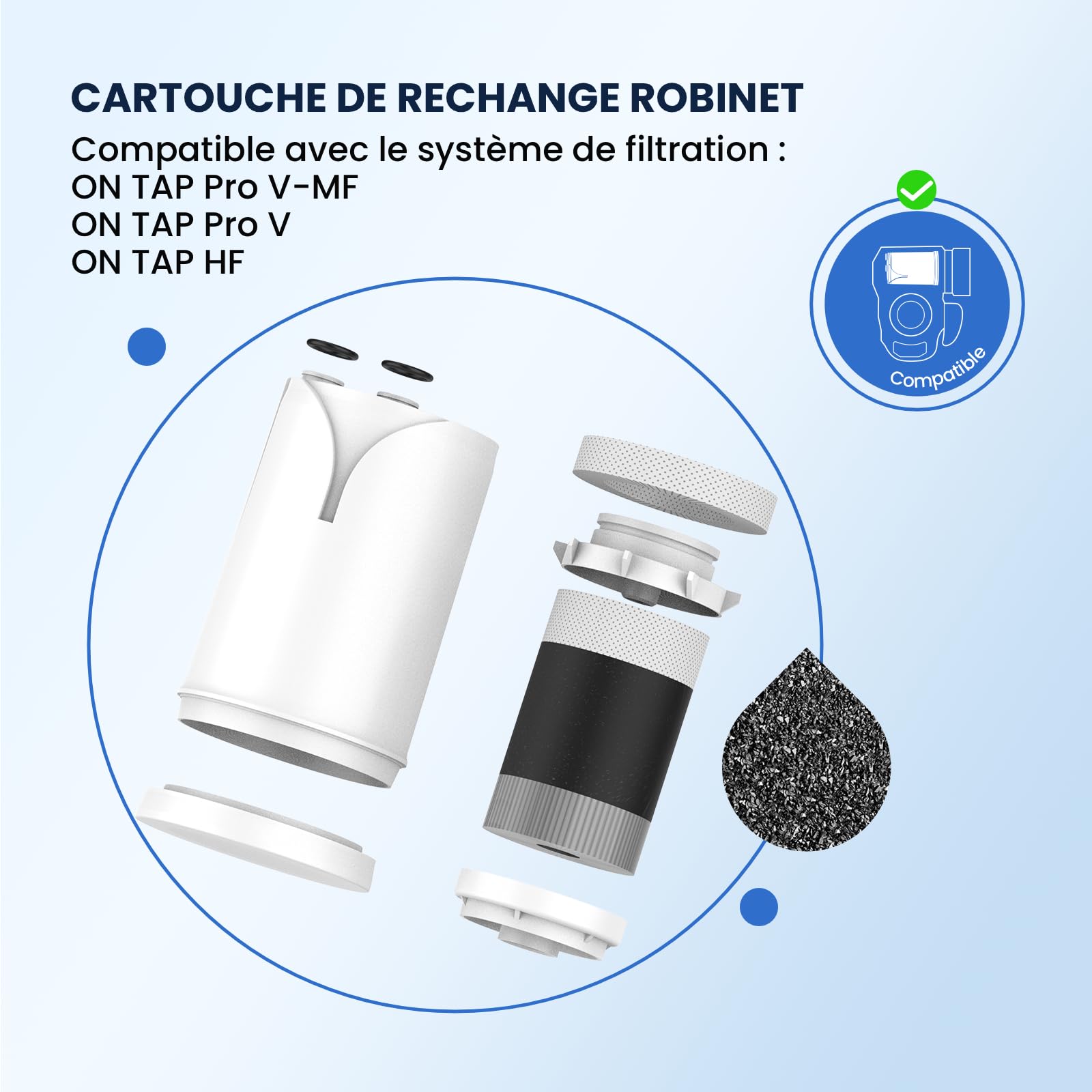 GLACIER FRESH pack de 2x filtres à eau ON TAP V (600 L) – compatible avec Brita On Tap Pro V-MF, réduit le chlore, les PFAS, les microplastiques et les métaux lourds, et améliore le goût de l’eau
