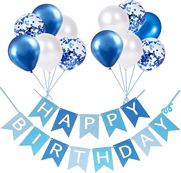 Happy Birthday Banner Black Gold Silver Happy Birthday Party Decorations 12 Inch Happy Birthday Balloons Perfect for Birthday Party Decorations Blue