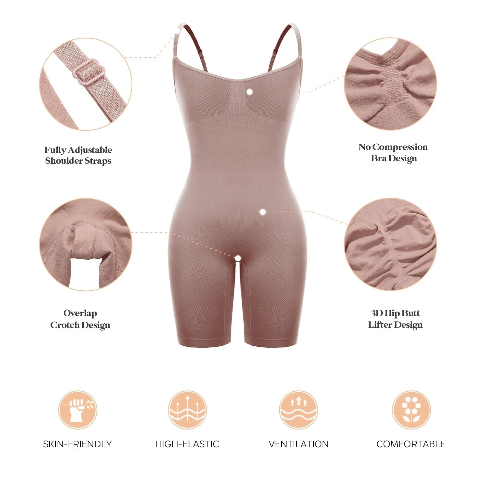 Bodysuit Shapewear 2 pezzi corsetto dimagrante in vita for donna body shaper corsetto dimagrante senza cuciture allenatore in vita shapewear body sollevatore di testa für Snellente(Brown Full Back,XS-