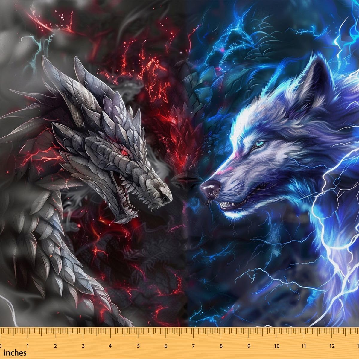 Wolf Dragon Fabric by The Yard,Western Dragon Wild Wolf Soft Polyester No Stretch Fabric,Cool Lightning Decorative Cloth Soft Polyester No Stretch,Crafts & Sewing Supplies,1 Yard