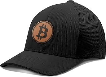 BustedTees Bitcoin Logo Leather Patch Hat Fitted Hats Crypto Baseball Cap Ultrafibre Breathable Mesh Side for Casual Wear