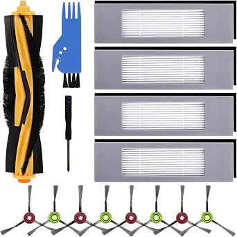 19 Piece Nordun Spare Parts Accessory Kit for Ecovacs Deebot Ozmo 920, OZMO 950, T8, T9 and N8 Series Robotic Vacuum Cleaners,1 Main Brush, 8 Side Brush, 4 Filter,1 Cleaning Brush,1 Screwdriver