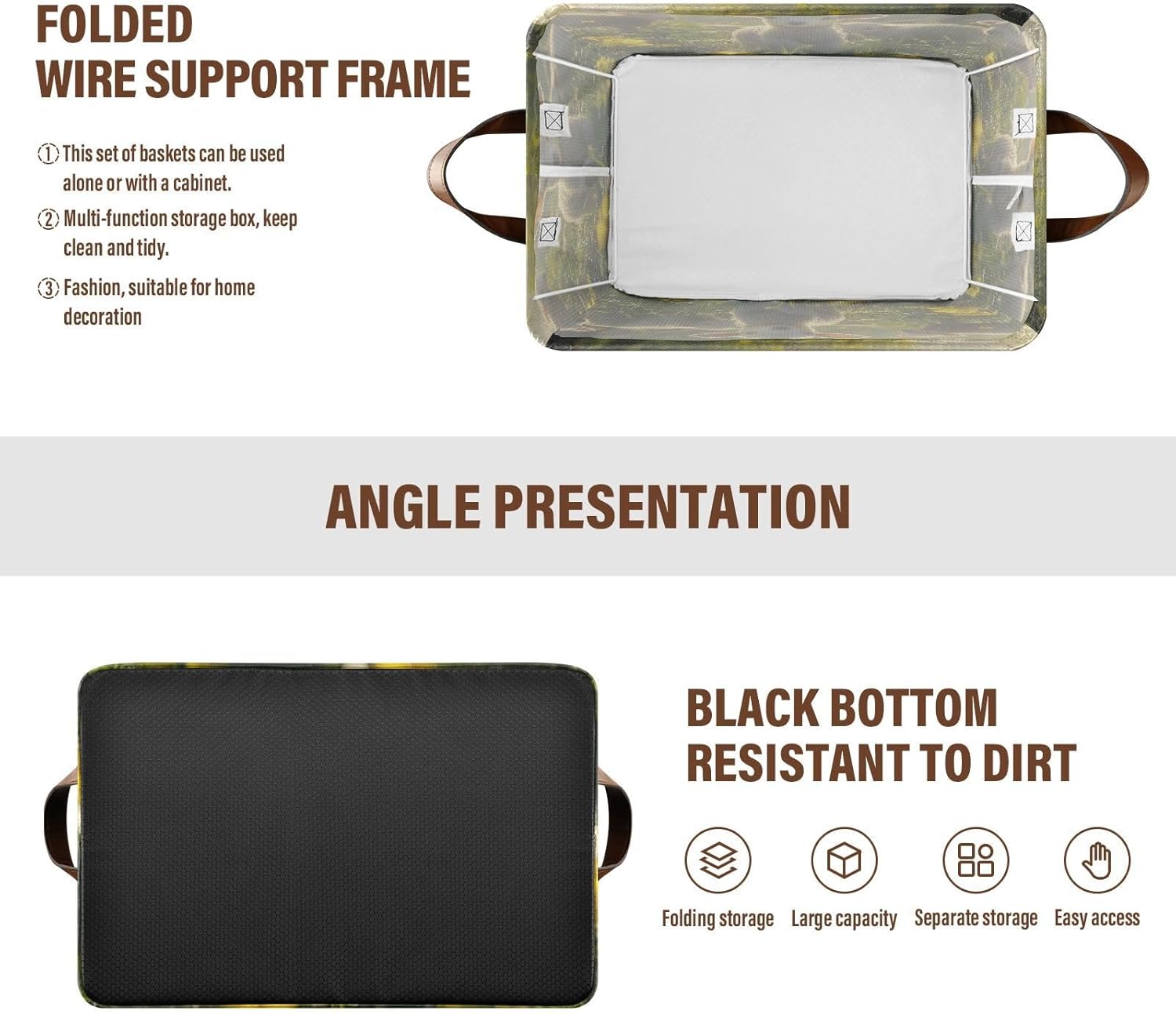 Large Storage Basket Lamb in The Meadow Foldable Storage Box Organizer Bins with Handles for Shelves Home Office, 2PCS