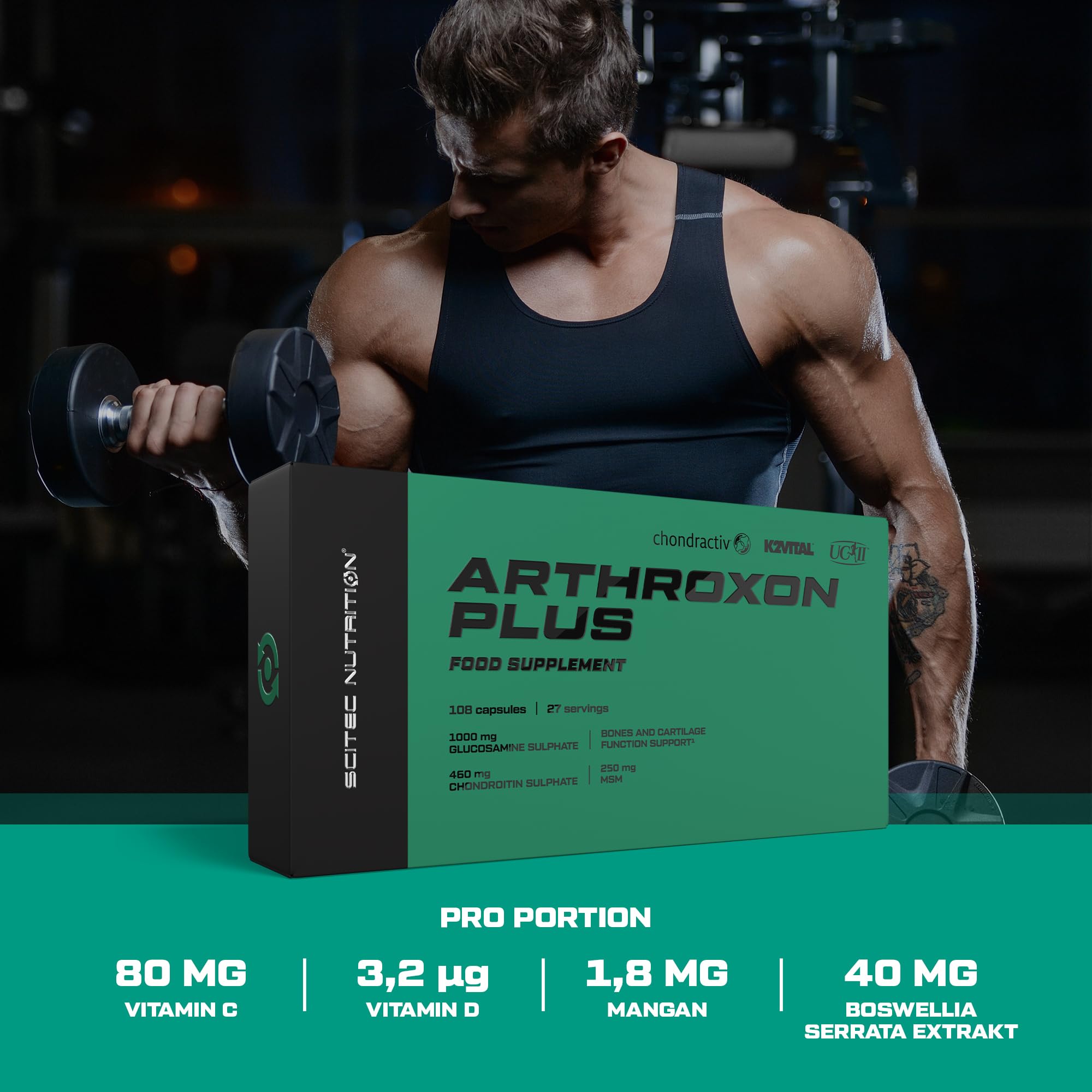 Scitec Nutrition Arthroxon Plus, Nahrungsergänzungskapseln mit Glucosaminsulfat, MSM, hydrolysiertem Knorpelpulver, Chondroitinsulfat, 108 Kapseln