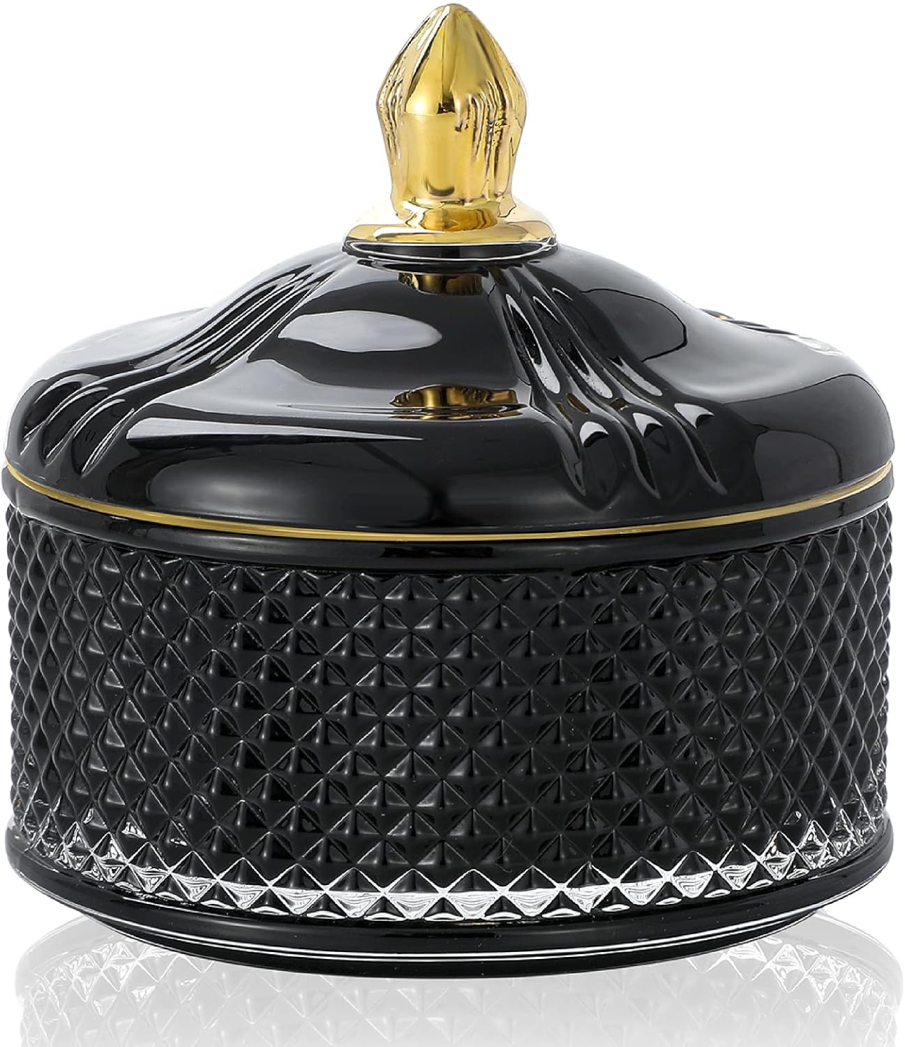 7 oz Glass Jewelry Jar Diamond Facet Glass Candy Dish with Lid Decorative Box For Christmas Home Bathroom Buffet Storage Organizer Gift