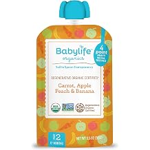 Babylife Organics Stage 2 - Carrot, Apple, Peach & Banana, 3.5 Ounce Pouch 1 Pack - Heavy Metal Safe, Organic Baby Food