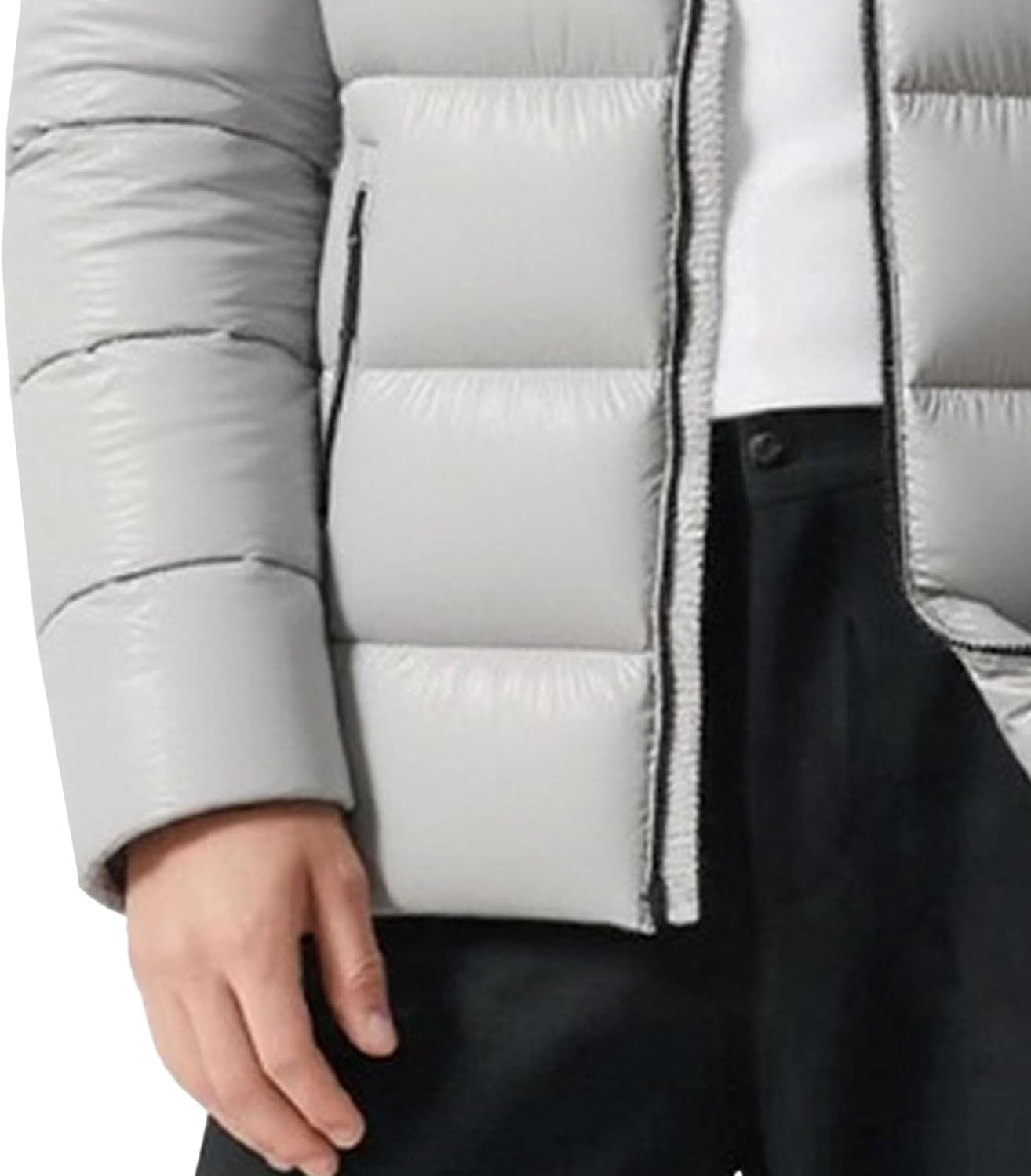 Men Business Casual Warm Down Coat Detachable Hooded Zipper Puffer Jacket Winter Classic Thicken Comfy Outerwear