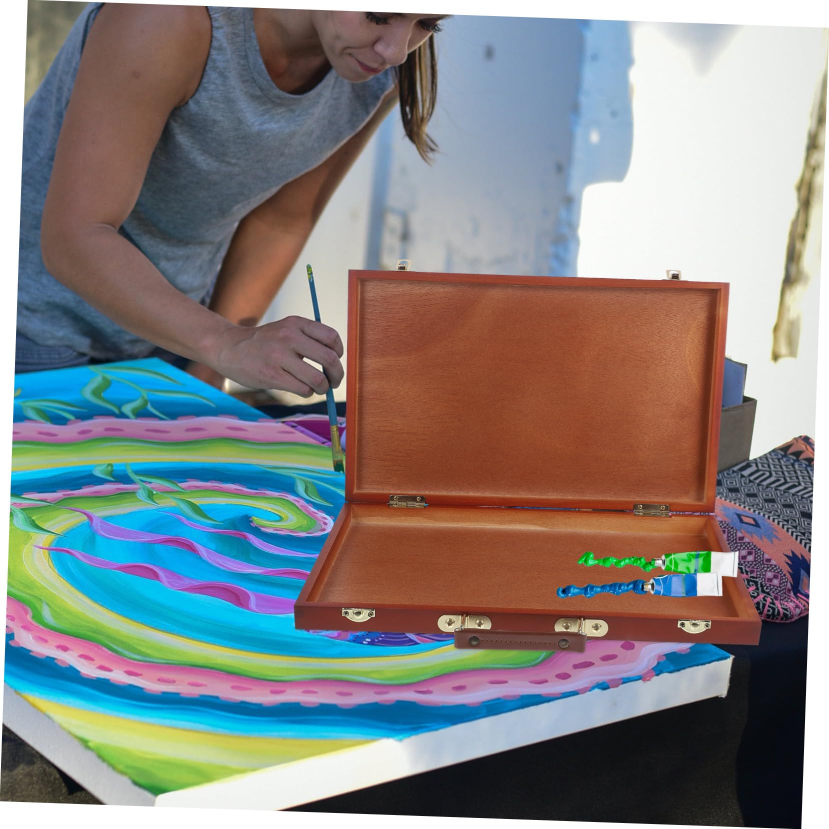 Boîte de Peinture en Bois Style Européen, de Rangement Multifonctionnelle