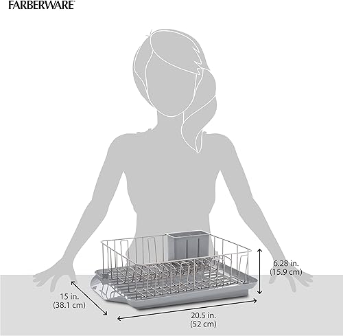 Miniatura 6 de Farberware Juego de escurridor de platos de gran capacidad de 3 piezas con escurridor y soporte para utensilios, escurridor de platos resistente al