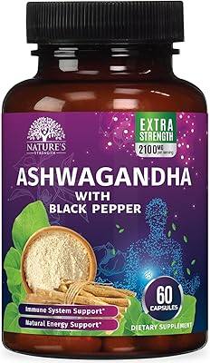 Ashwagandha Supplements 2100mg - 3X Strength Ashwagandha Powder & Root Extract with Black Pepper for Max Absorption, Antioxidant Supplements for Women & Men, Vegan, Bottled in USA - 60 Capsules