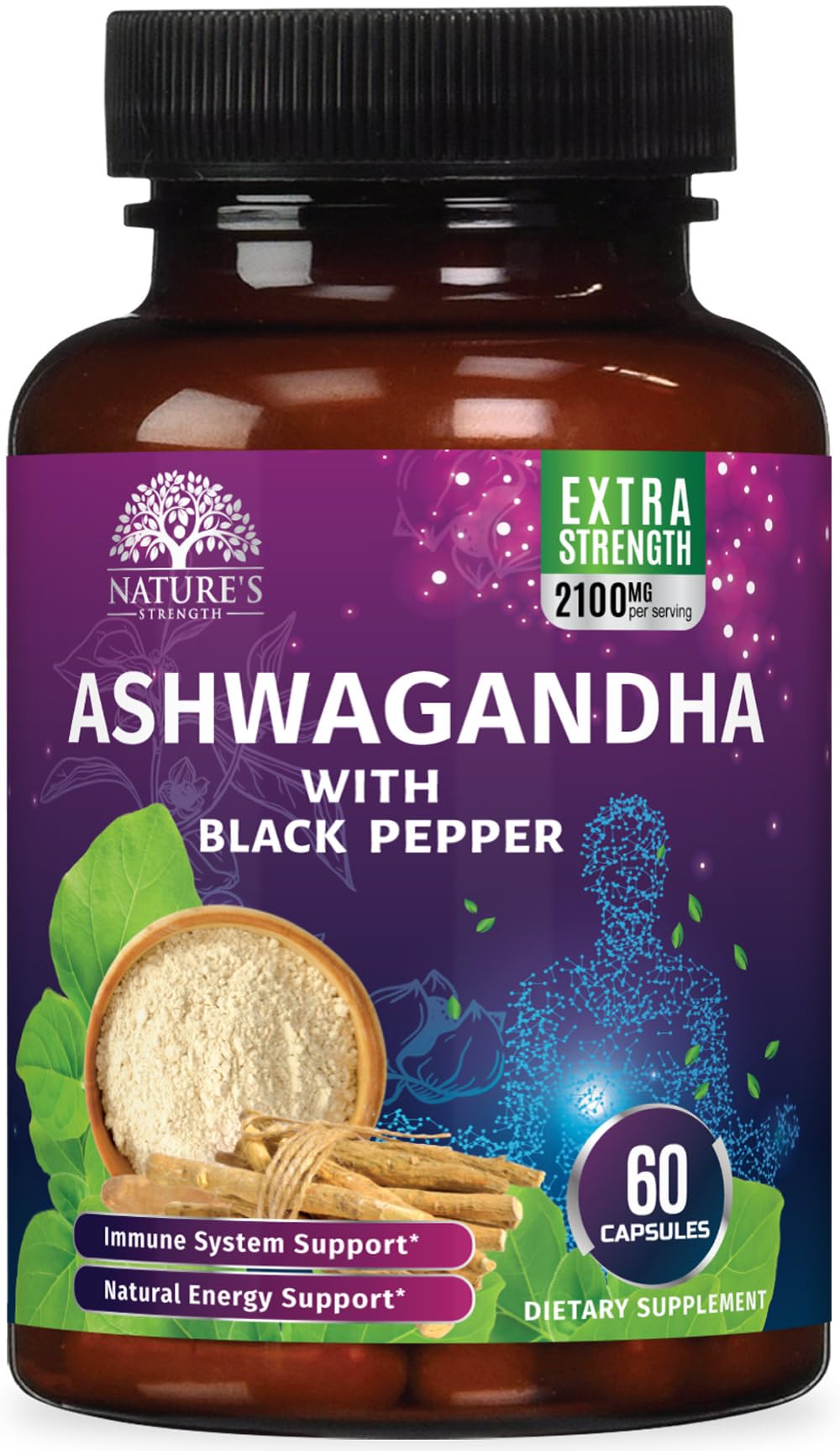 Ashwagandha Supplements 2100mg - 3X Strength Ashwagandha Powder Root Extract with Black Pepper for Max Absorption Antioxidant Supplements
