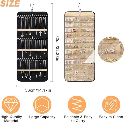 Miniatura 7 de Organizador de joyas colgante, organizador de collares de doble cara, organizador de joyas para aretes, collares, anillos, lentes, organizador de