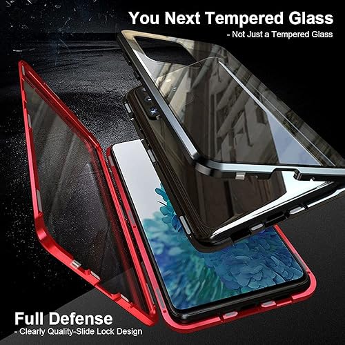 Miniatura 4 de QUIETIP Funda compatible con Samsung Galaxy S20 FE, funda magnética de vidrio transparente de metal, marco de metal delgado, vidrio templado de