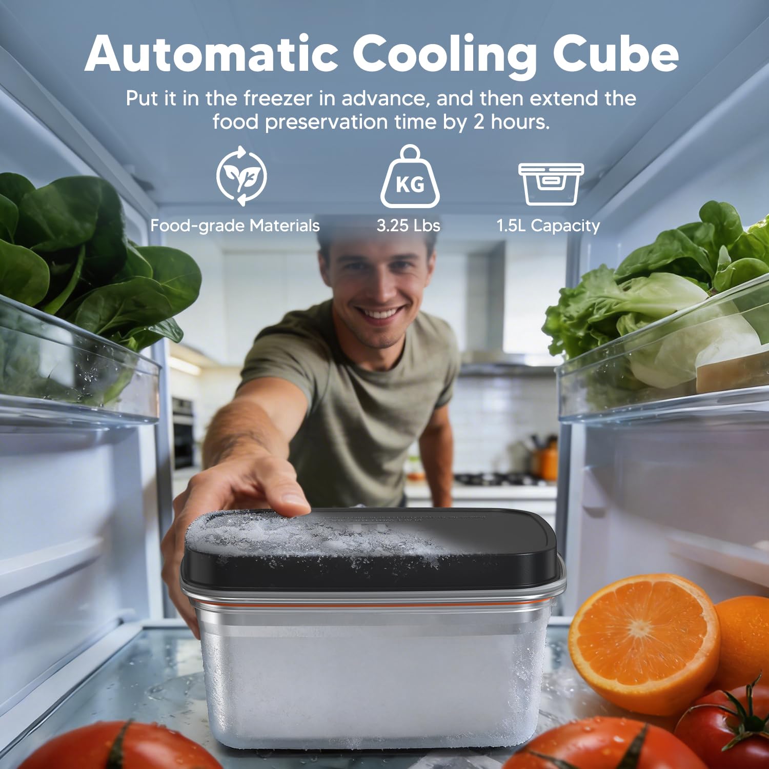 Elektrische Lunchbox mit Akku, 2026 Upgrade Electric Lunch Box mit Display & Eiskristallbox, 1,5L Wiederaufladbar Elektrisch Beheizbare Lunchbox Tragbare Heat Box für Arbeit/Auto/LKW/Büro/Reisen
