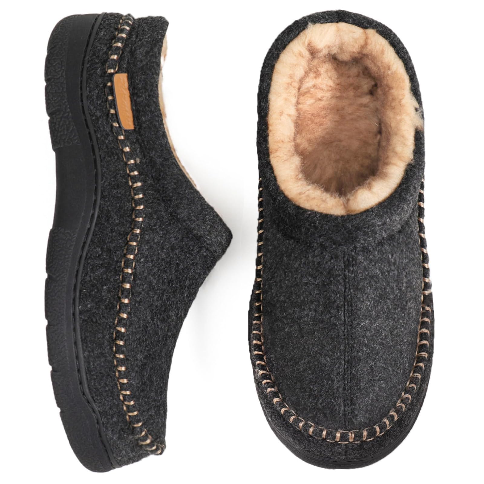 Men's Slip On Moccasin Slippers, Indoor/Outdoor Warm Fuzzy Comfy House Shoes, Fluffy Wide Loafer Slippers