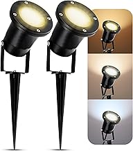 SSC-LUXon Pack of 2 LED Garden Spotlights Ground Spike for Outdoor Use with 3 W GU10 LED Light Colour Warm White Black Garden Light Head Swivelling