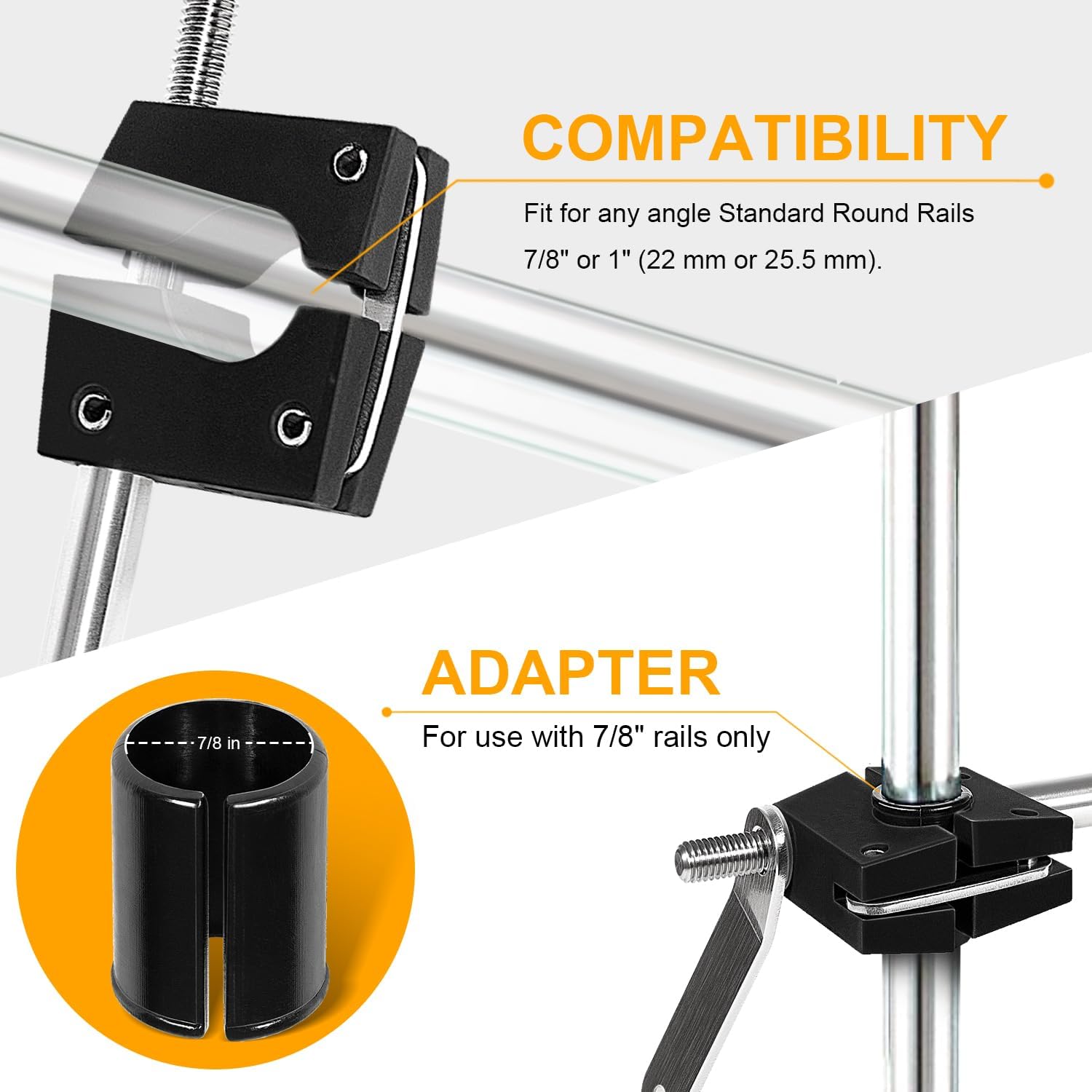 Round Rail Grill Mounting Hardware Kit for Standard 7/8" or 1" Rails, Fit for All Magma Marine Kettles Grill, A10-080