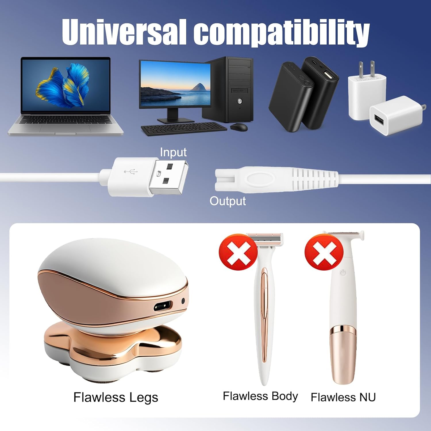 USB Charger Cord Compatible with Finishing Touch Flawless Legs Shaver – 5V USB Power Cable for Women’s Electric Trimmer, 2-Pack (NOT for Flawless Body Razor and Flawless Nu Razor)
