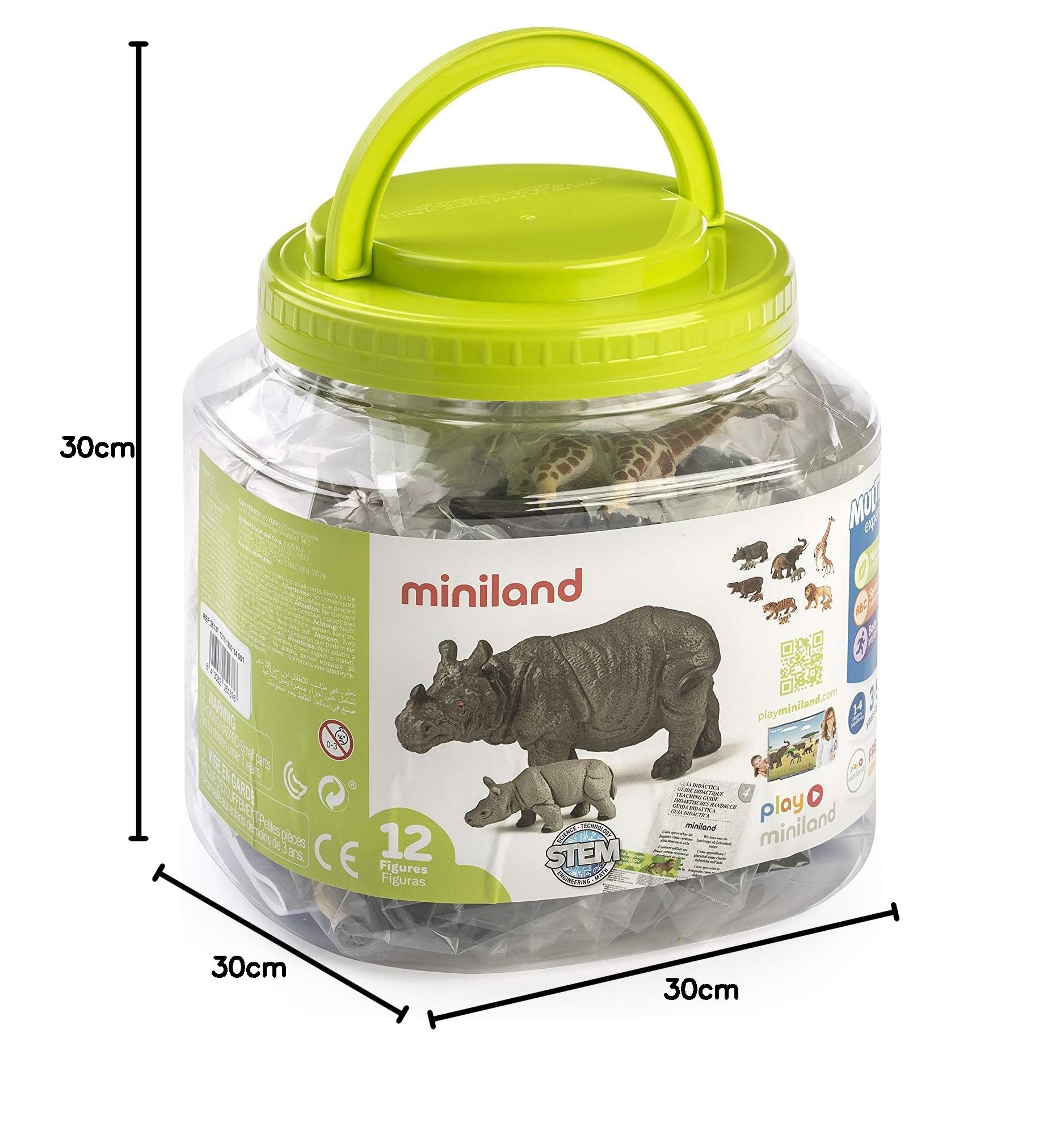 Miniland 25137 - Wildtiere Mütter mit Jungen 12 Figuren, Dose mit Griff