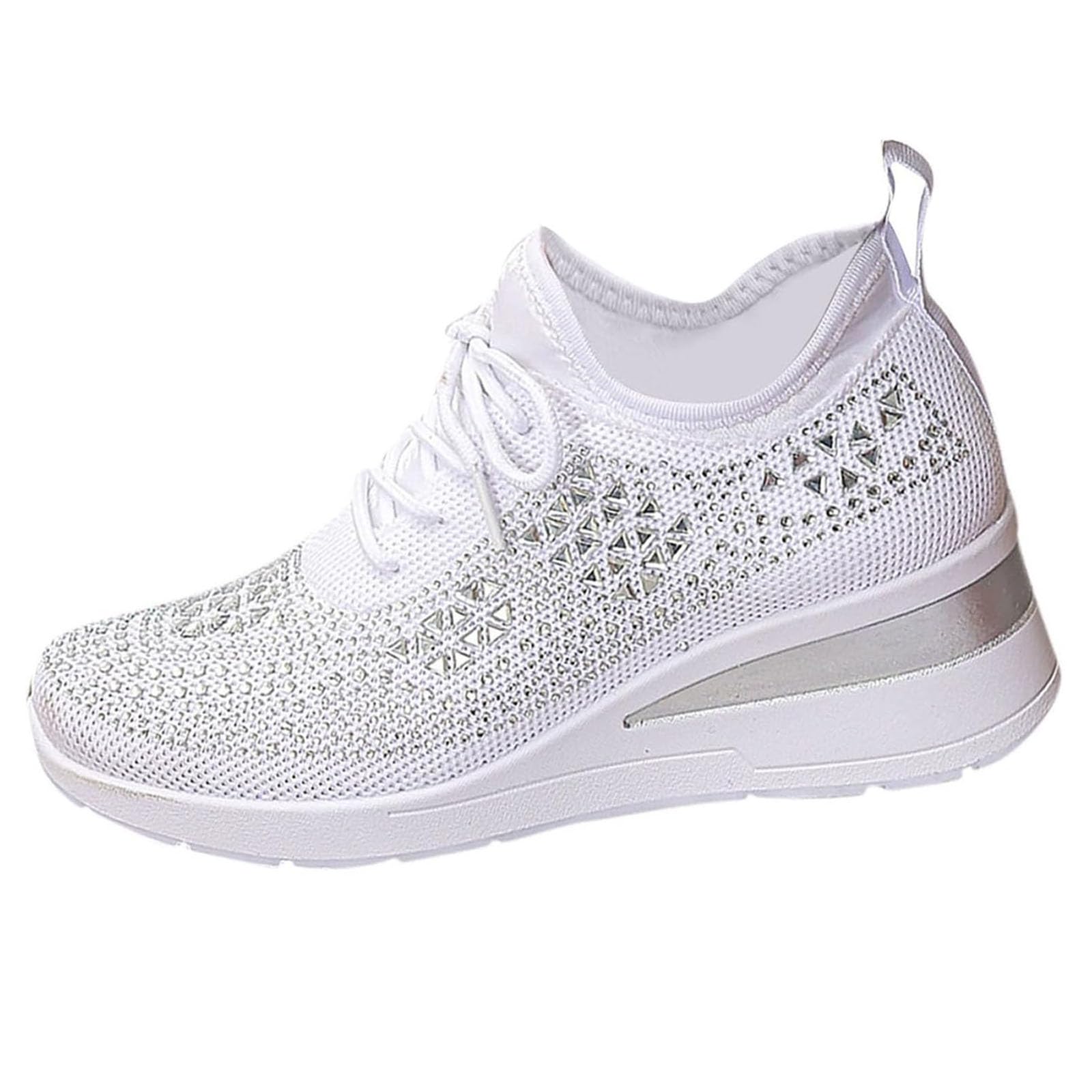 Scarpe da ginnastica da donna con zeppa e strass, traspiranti, alla moda, con lacci e strass, con zeppa e plateau, scarpe da ginnastica da ginnastica