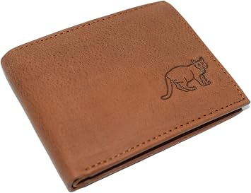 MARSHAL Cat RFID Blocking Real Leather Bifold Trifold Kitty Cat Wallet for Men (Bifold)