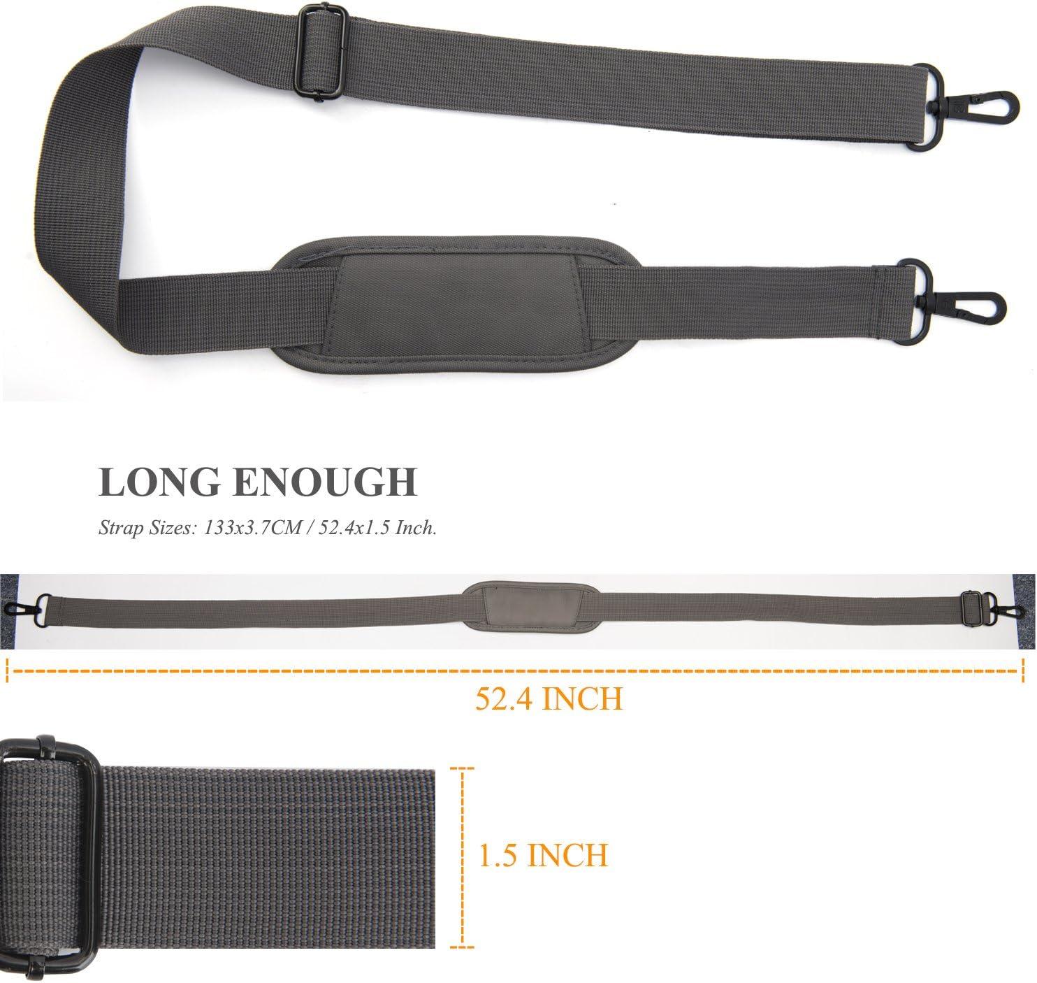 BRINCH Adjustable Thick Soft Universal Replacement Shoulder Strap for Laptop Case Computer Bag Luggage Duffel Messenger Bag Briefcase,Grey