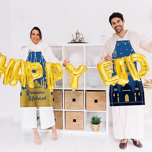 Miniatura 4 de 4 delantales de Ramadán blanco y azul, estrella y luna, Ramadán, delantal ajustable de Ramadán, Kareem, decoraciones Eid para el hogar, delantal de
