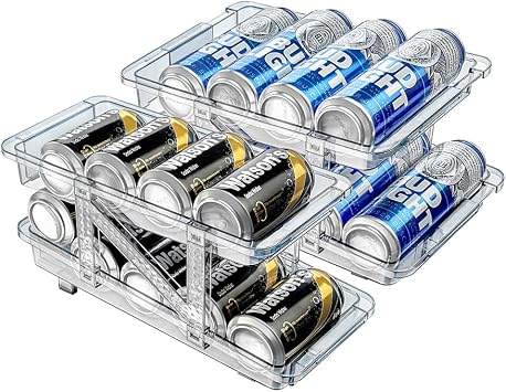 Xicennego Set of 2 Adjustable Soda Can Organizer for Refrigerator, Cabinets, Countertops, Beverage Can Dispenser for Fridge, for Standard Cans, Skinny Cans, And Tall Cans Blue