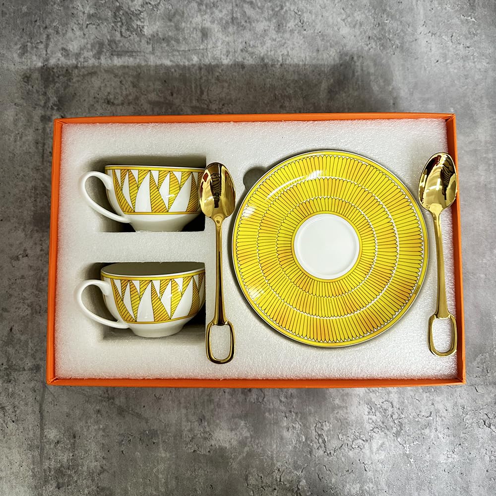 Tazas Cafe Juego de 2 Tazas de té de cerámica de Arte Vintage, Tazas y Platos de té y café, Tazas de té y platillos, los Mejores Regalos Juego De Cafe(7)