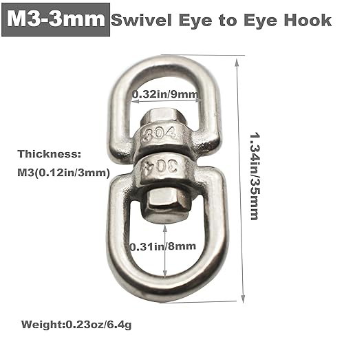 Miniatura 4 de Gancho giratorio de acero inoxidable 304 M4 de doble extremo para ojo, cadena de ojo y ojo, anillo de grillete para colgar, 6 unidades