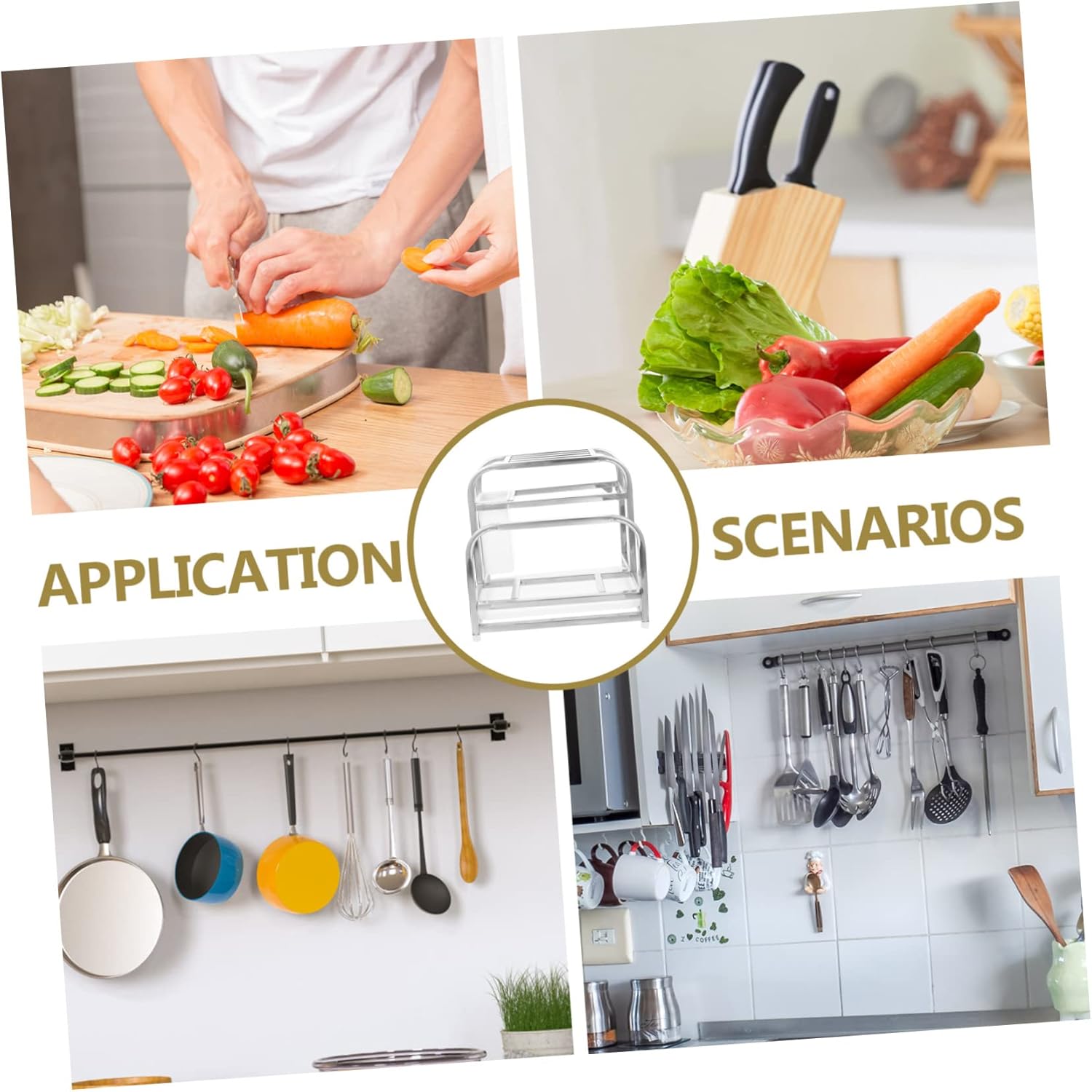 Luxshiny Multi Function Kitchen Storage Rack for Cutters Chopsticks and Utensils Space Saving Organizer with Smooth Surface Holder for Board Lid and Tools Practical Home Kitchen Stand