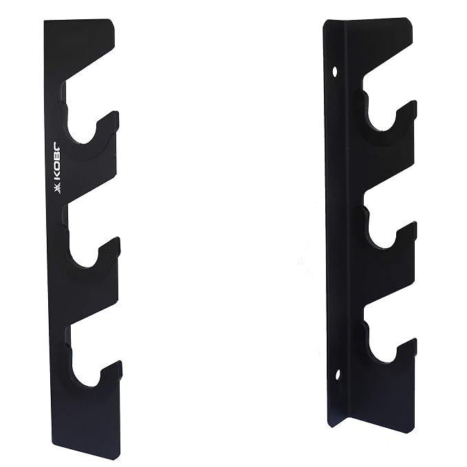 Kobo GA-12 Horizontal Stand for 3 Olympic Bar Wall Shelf Barbell Storage Support Up to 3 Bars l Space Saving l with Padded Shelves l Stable and Tough l Wall Mounting Kit (Imported)