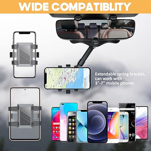 Miniatura 4 de Soporte de teléfono para espejo retrovisor para automóvil, giratorio de 360 y retráctil, soporte de soporte de teléfono con longitud ajustable,