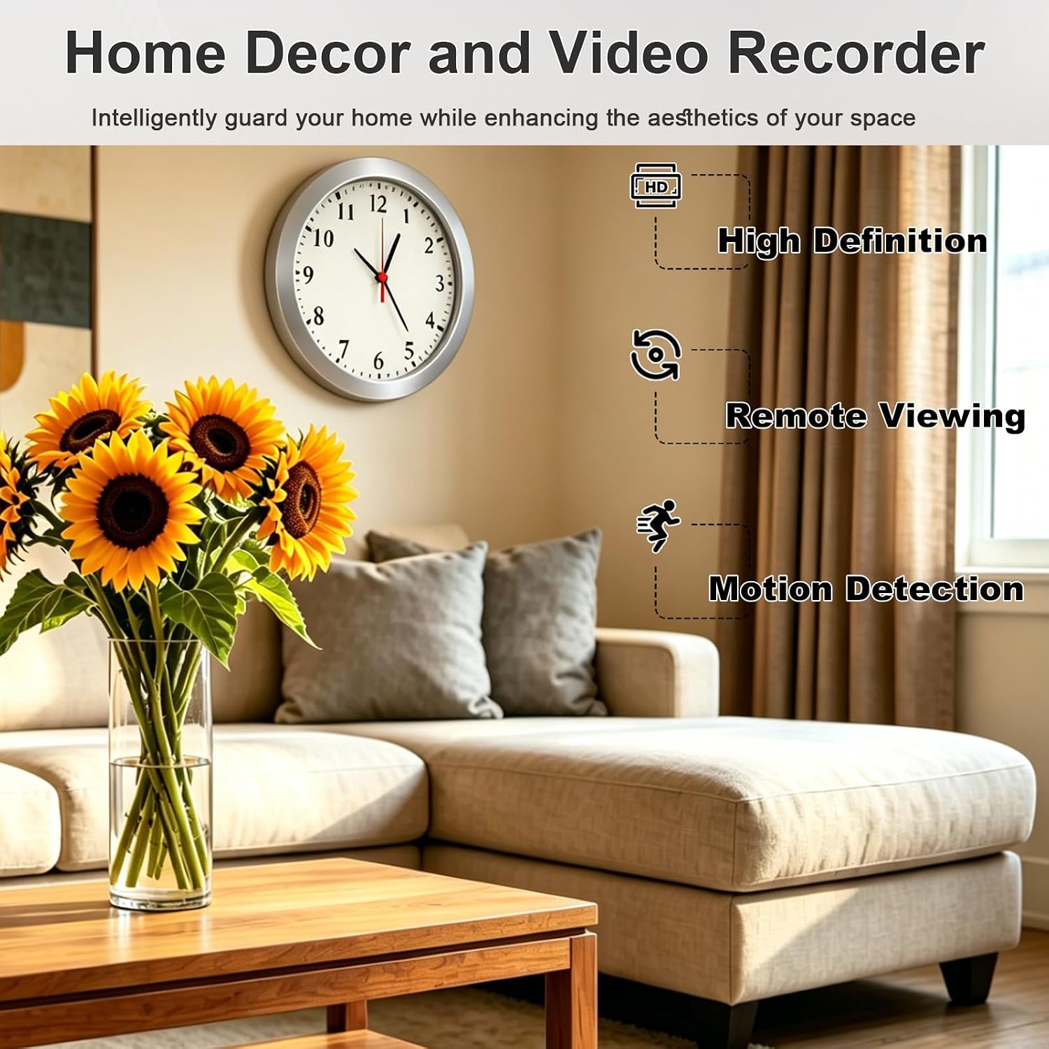 WiFi Security Camera, Hidden Camera Clock, Spy Camera with Motion Detection, Remote Viewing and App Control, 1080P Mini Nanny Cam for Indoor Baby, Pet, Elderly Surveillance
