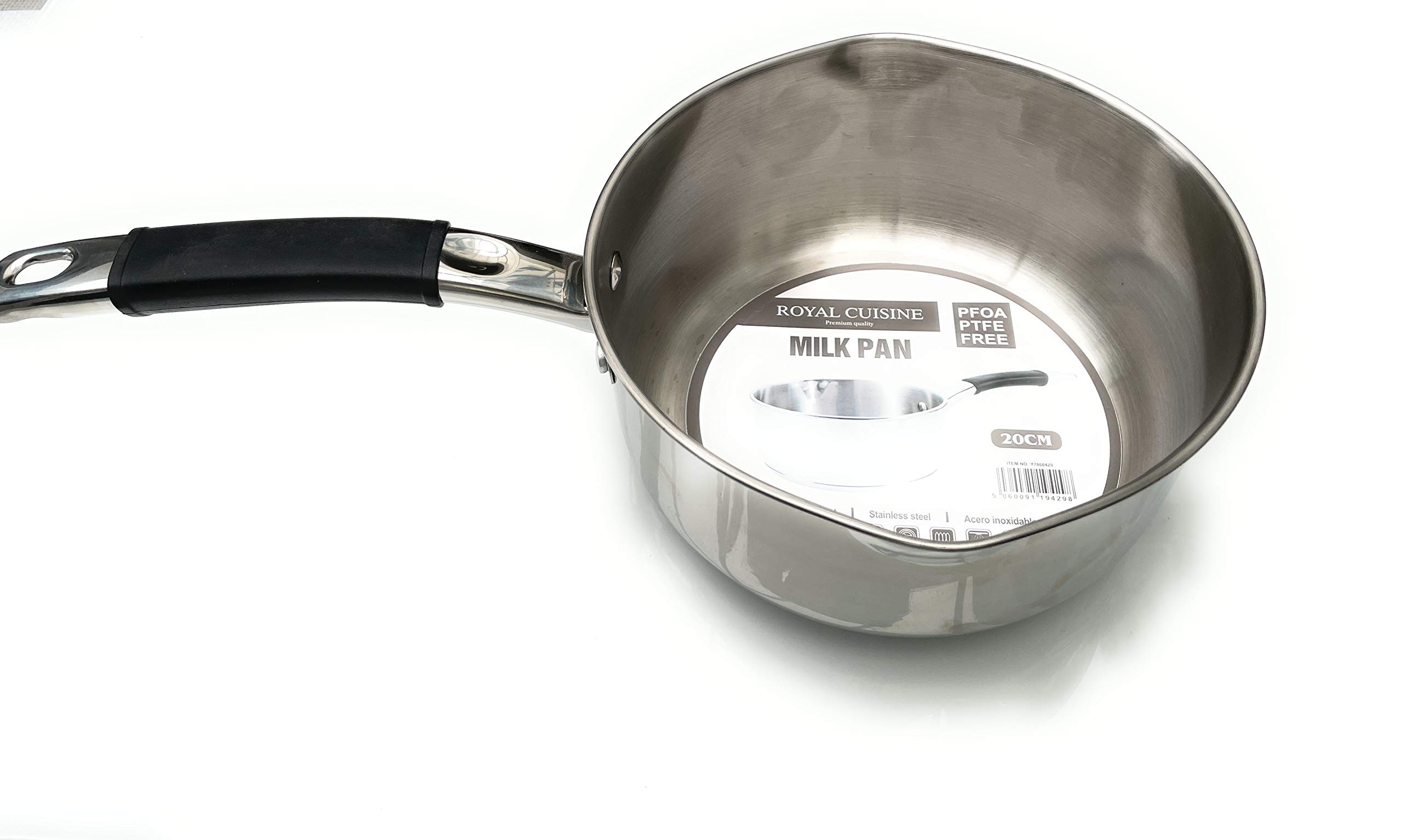 Royal CuisineStainless Steel Milk/Tea Storage pan Egg/Water Boiling Pot with 2 Pouring Lips Induction hob Soup Warming Sauce pan 20cm