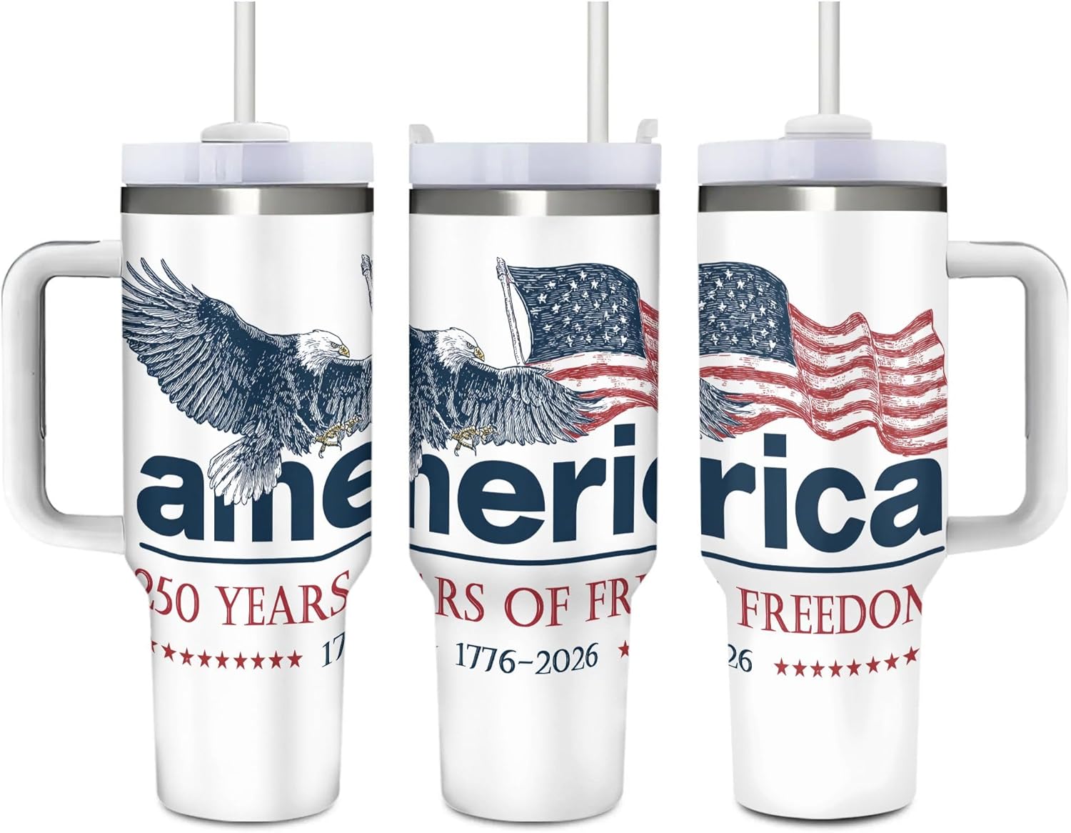 40 OZ America 250th Anniversary Tumbler with Handle, 250 Years Double Wall Stainless Steel Travel Coffee Mug with Straw Lid, Celebrating 250 at Home Insulation and Cooling Cup