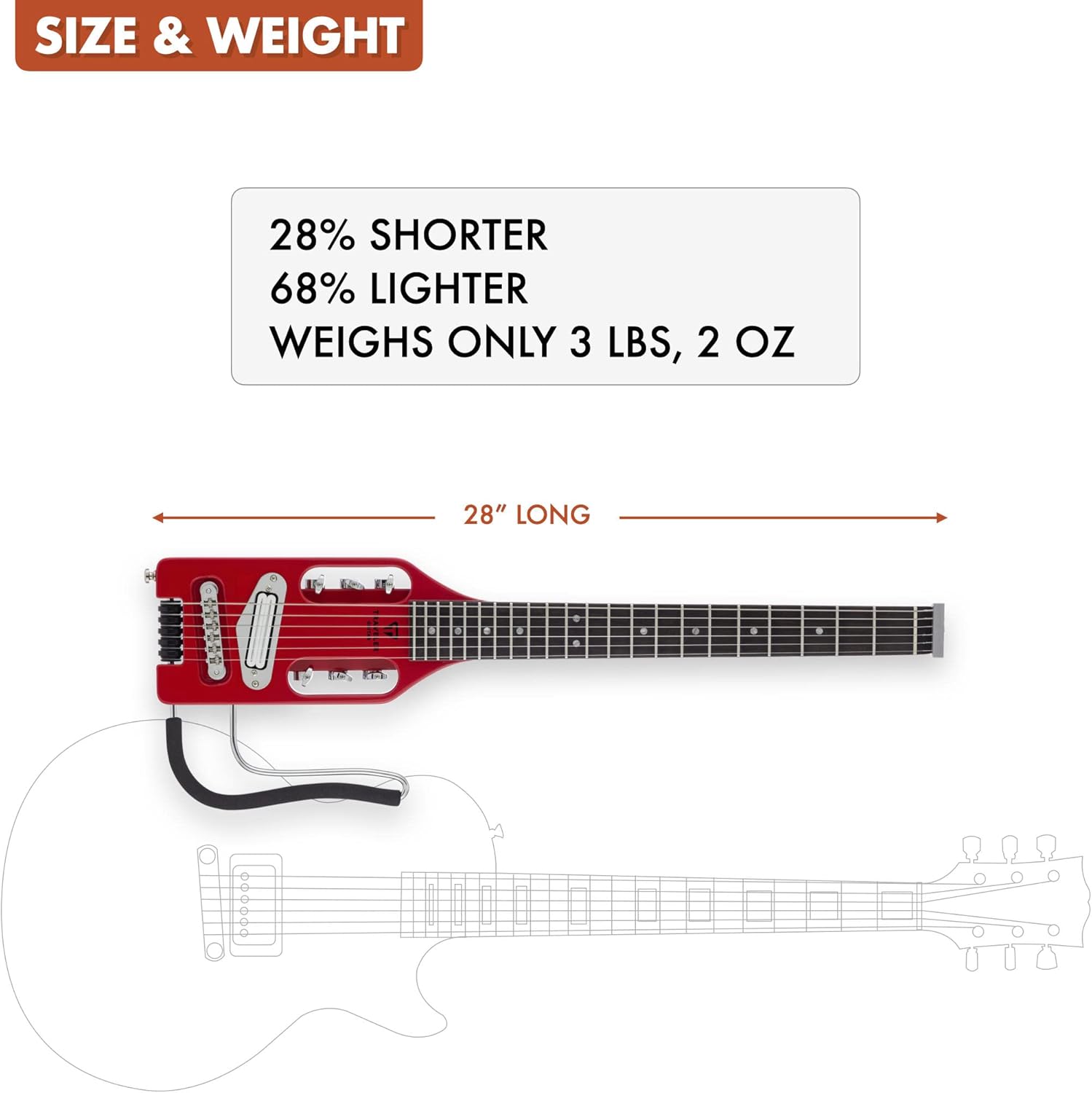 Traveler Guitar Ultra-Light Electric Guitar Torino Red | Portable Electric with Removable Lap Rest | Full 24 3/4" Scale Headless Guitar | Custom Gig Bag Included