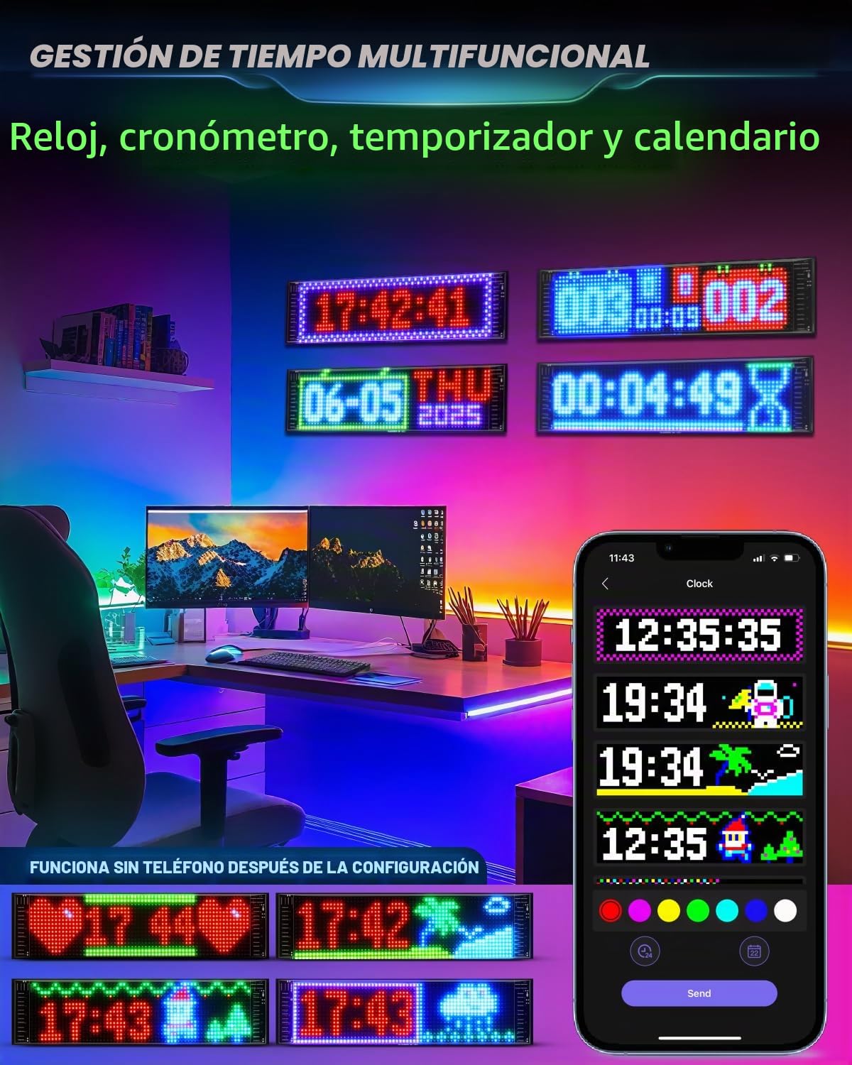 Juego de 2 ojos LED para coche, 37 x 9 cm, tablero de pantalla flexible programable con control Bluetooth, luces dinámicas USB para ventana de policía
