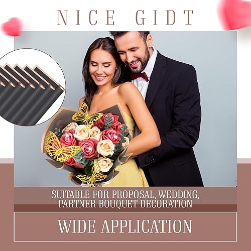 Miniatura 5 de Seajan 60 hojas de papel de regalo de flores impermeables con 3 cintas, 100 pines de diamante, 36 mariposas doradas 3D para bodas, fiestas, día de