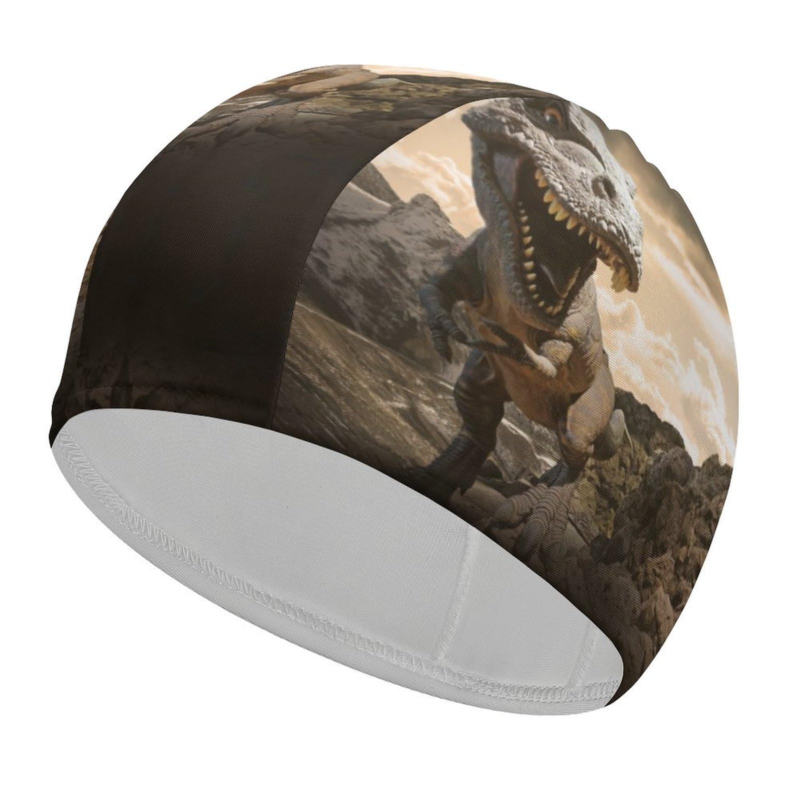 Dinosaur Skeleton Print Swim Cap - Fabric, Waterproof For Long/Short Hair, Men & Women