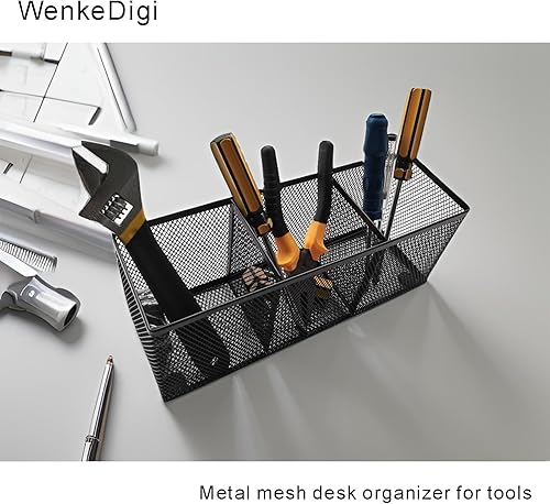 Miniatura 9 de Portalápices de malla metálica, espacioso organizador de escritorio de 3 compartimentos para bolígrafos, brochas de maquillaje, utensilios, oficina,
