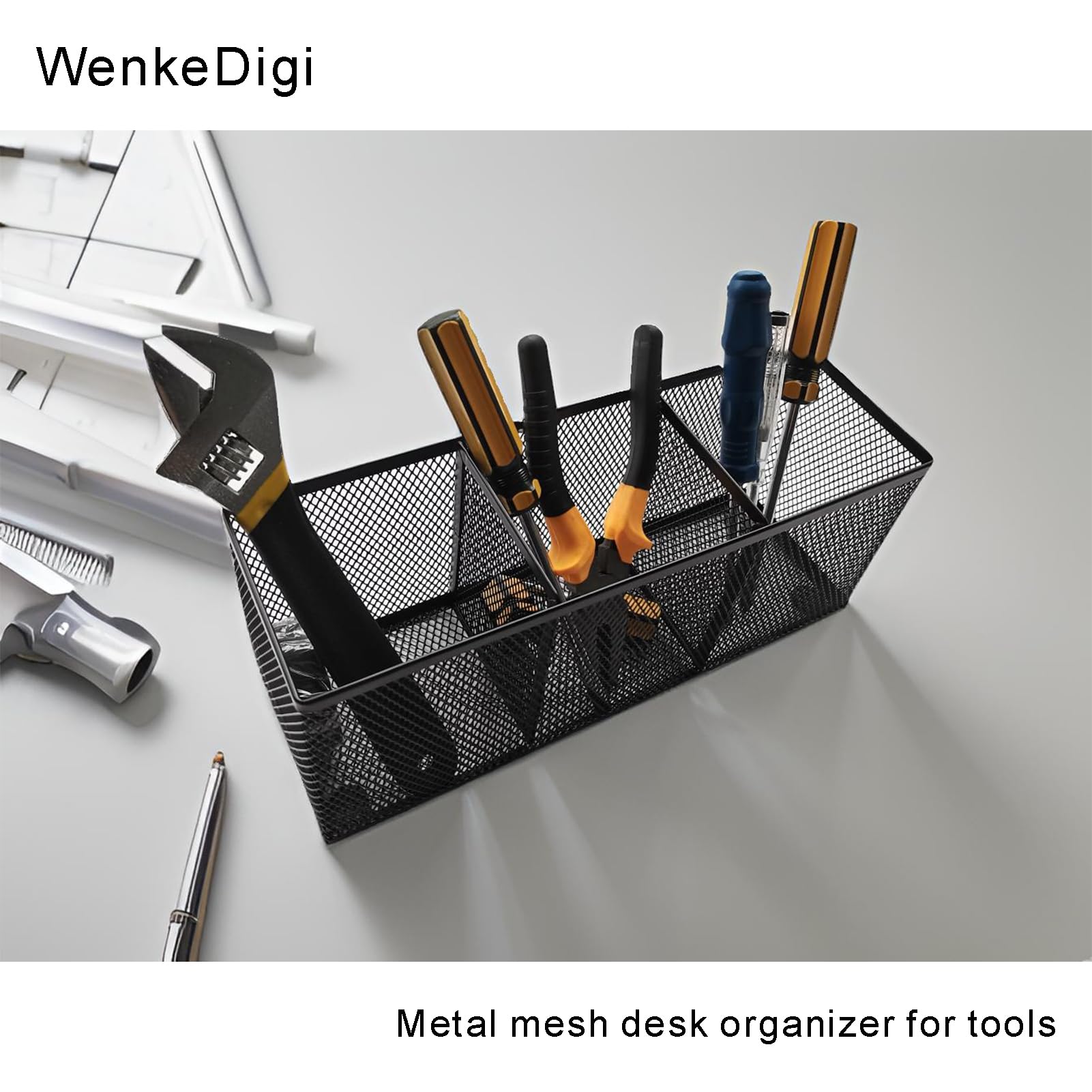 Stiftehalter, Organizer aus Metallgeflecht, Schreibtisch-Organizer, 3 Fächer, Büro-Caddy Aufbewahrung, kleiner schwarzer Netz-Bleistifthalter für Schule, Küchenutensilien, 22 x 8,9 x 7,6 cm