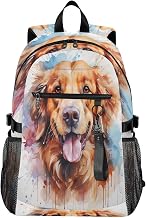 ALAZA Watercolor Golden Retriever Dog Backpack Travel Laptop Backpack Purse for Women Men Teens Girls School Bag College Bookbag Water Resistant Casual Daypack