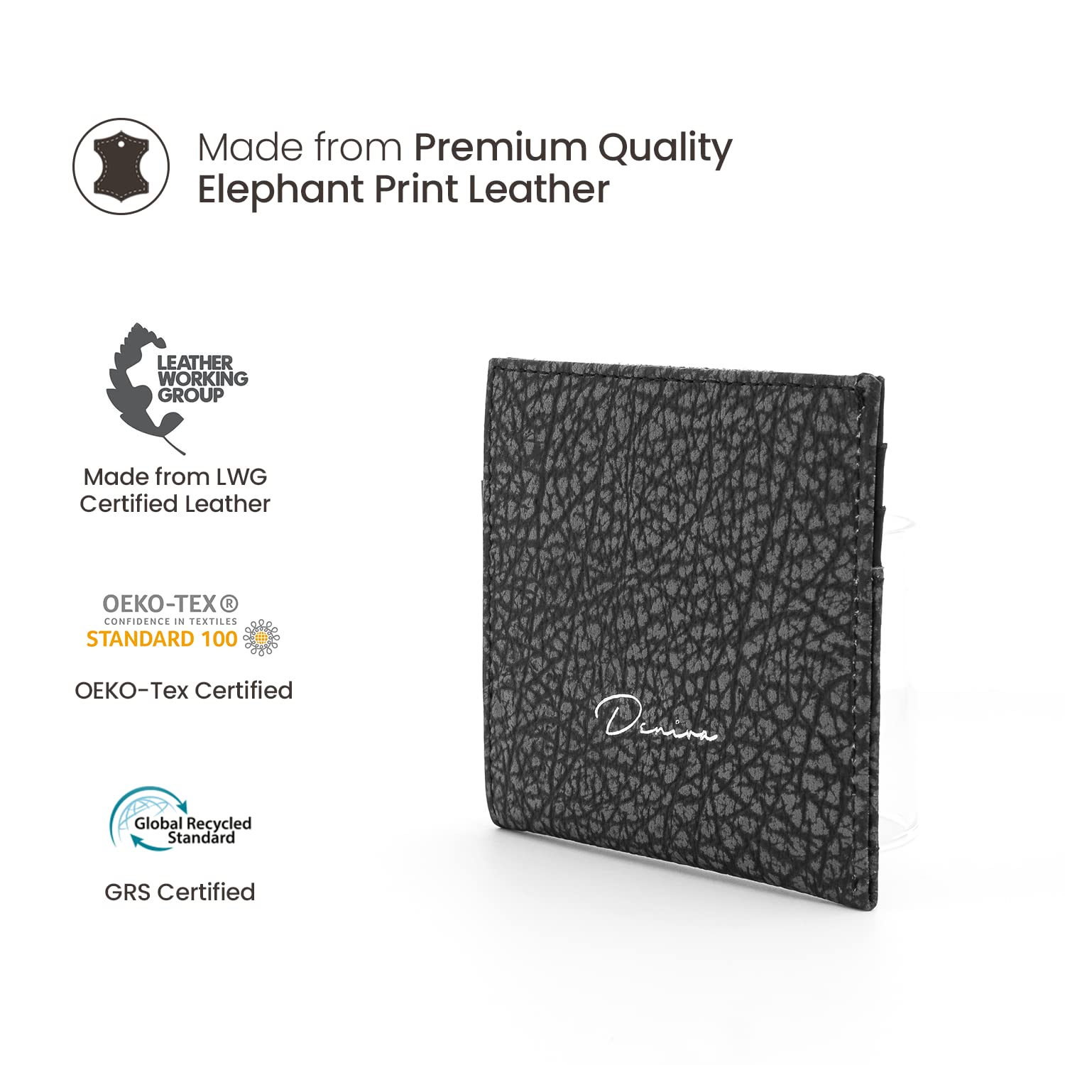Deniva Prime Card Holder with 3 Easily accessible cards slots and one main compartment for cash and handy notes easy handling and Crafted with elephant print leather for a premium look - Grey