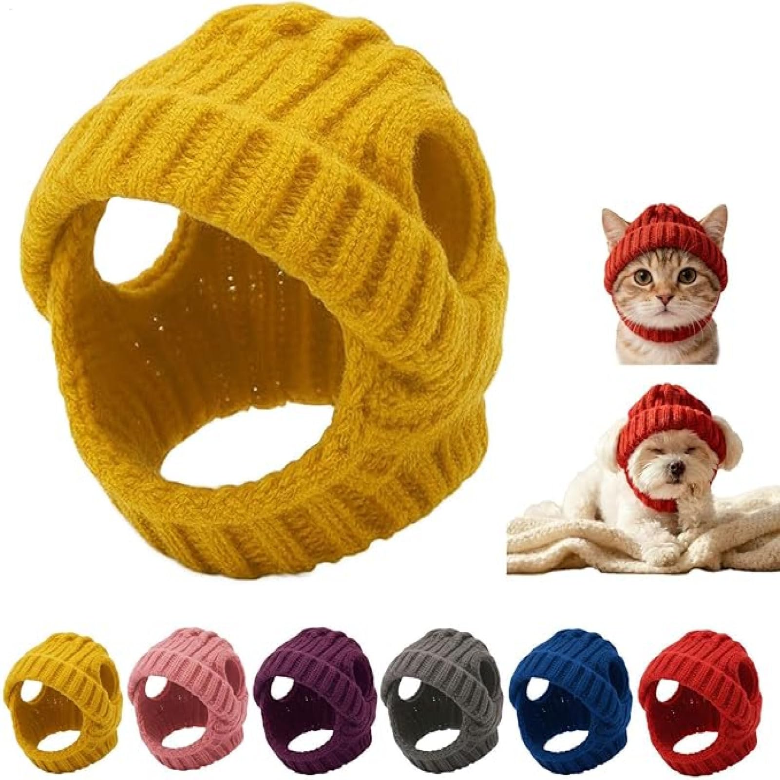 Knit Dog Beanie With Ear Flaps | Pet Knitted Winter Hat For Small Dogs And Cats | Soft Breathable Beanie For Dogs With Ear Holes | For Winter Birthday Halloween New Years Festival