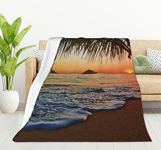 Pacific Sunrise at Lanikai Beach Throw Blanket Hawaii Blanket Super Soft Flannel Throw Blanket Lightweight Plush Fuzzy Bed Blanket for Bedding Sofa and Travel 40"X50"