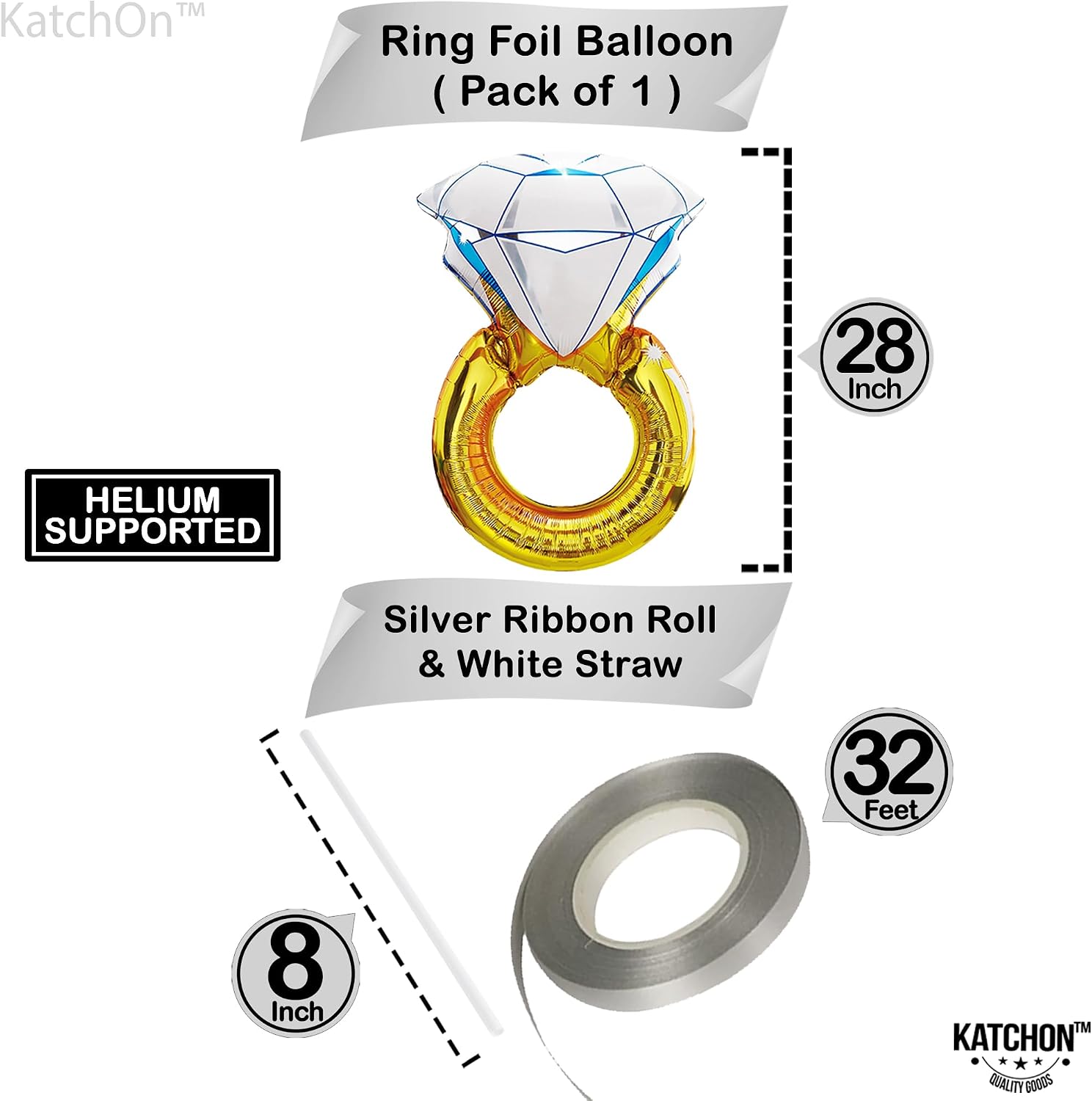 KatchOn, Giant Silver Bride Balloons with Ring - 40 Inch | Bachelorette Party Decorations | Ring Bride Balloons Bachelorette for Bridal Shower Decorations | Engagement Party Decor | Bride to Be Decor