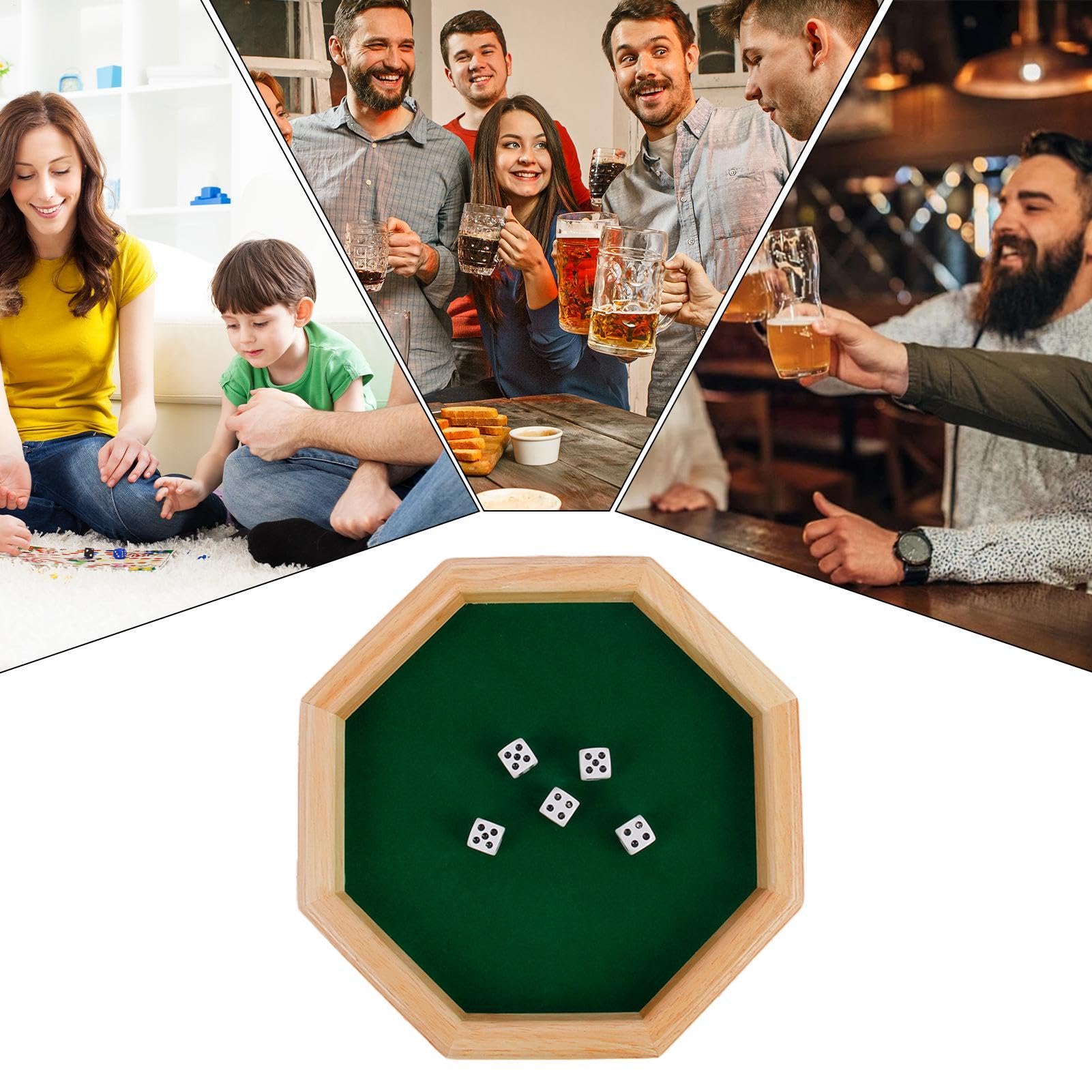 Plateau à dés en bois, plateau à dés en bois | Tapis de dés en bois, plateau roulant, tapis de dés au design octogonal | Plateaux à dés portables pour les réunions de famille, les voyages, Thanksgivin