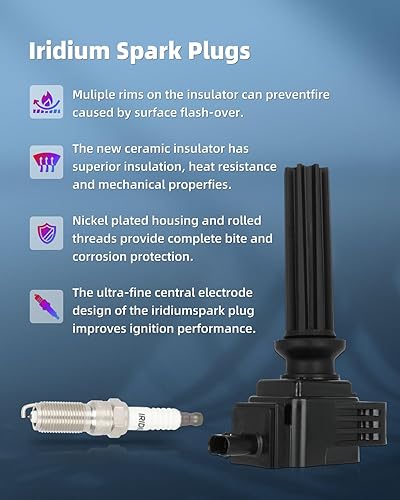 Vista 2214 de ECCPP DG500 6 bobinas de encendido con 6 bujías de iridio 3951 para Ford para Mazda para Mercury 500 Freestyle para Mariner Taurus Escape Tribute
